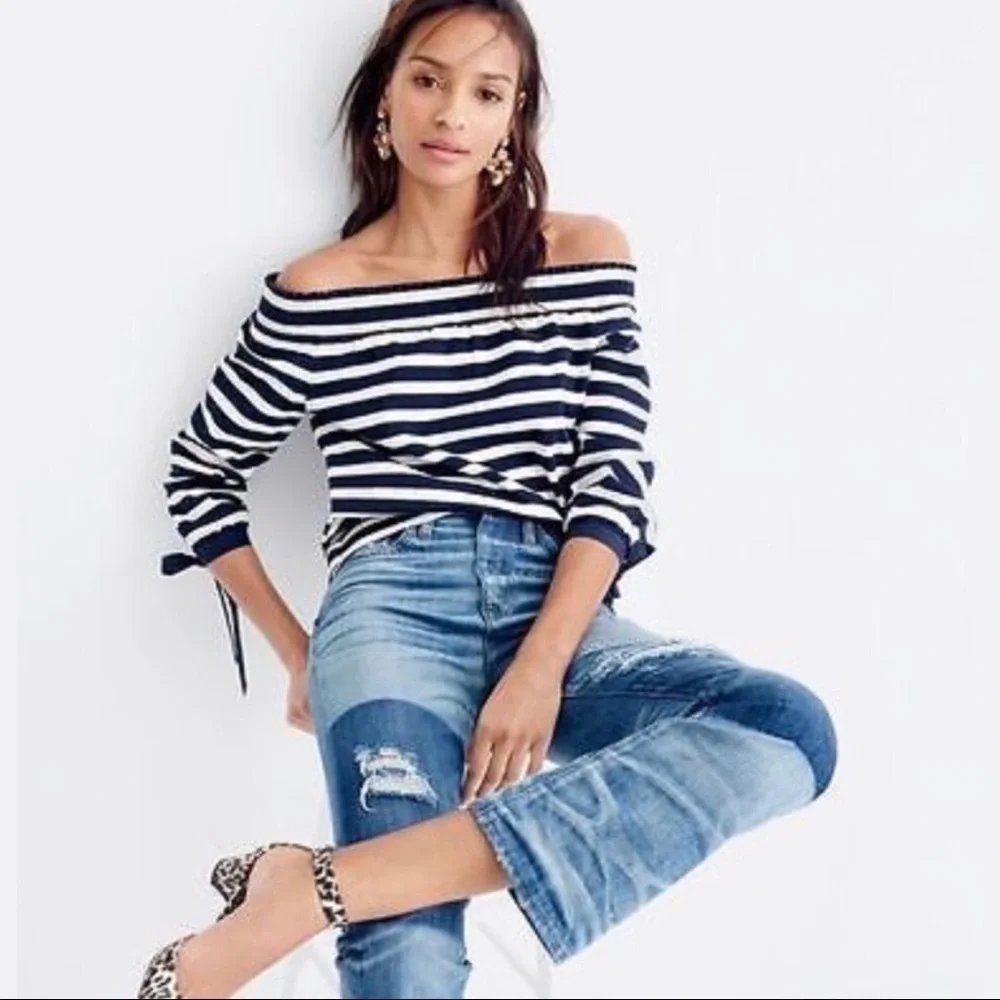 NWT J. Crew Striped Off Shoulder Top